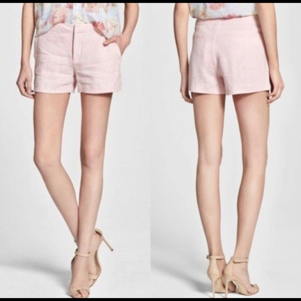 JOIE Leiden Picnic Pink Linen Falt-Front Dress Shorts Sz 2 Low Rise Y2K Preppy - Picture 4 of 15